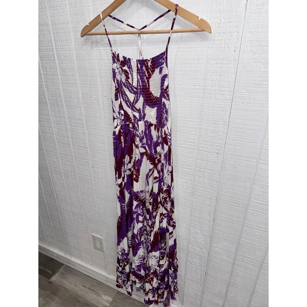 Free People Intimately Maxi Dress Women Medium Purple Floral Smocked T-Back M
